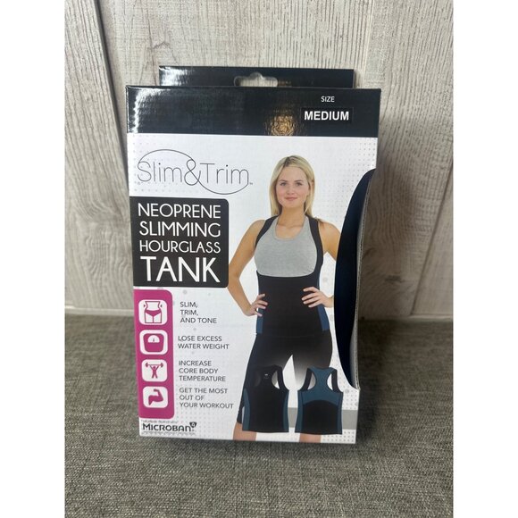 Slim & Trim Neoprene Slimming Hourglass Black Tank Medium Back Support Exercise - Picture 1 of 3